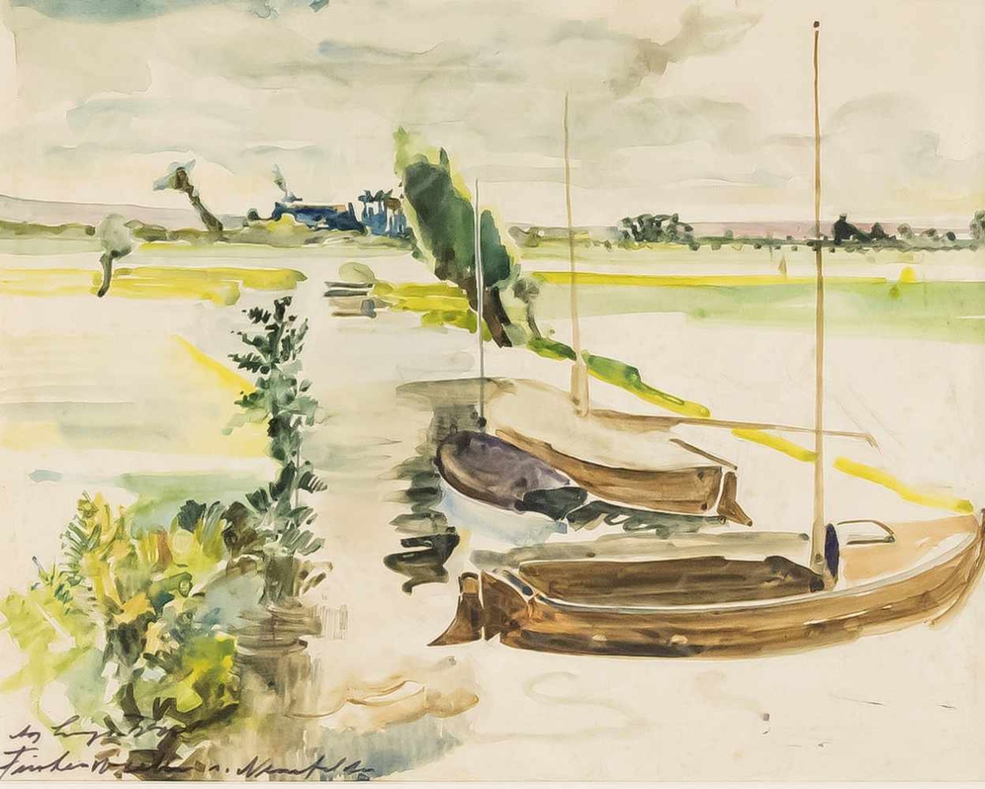 August Lange-Brock (1891-1978), zwei Aquarelle mit Landschaftsmotiven, "NorddeutscheLandschaft" - Bild 2 aus 2