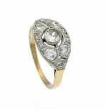 Art Déco Altschliff-Diamant-Ring GG/WG 585/000 mit 11 Altschliff-Diamanten, zus. 0,58 ctTW-W/VS-