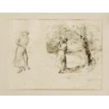 Max Liebermann (1847-1935), sich umarmendes Paar unter Bäumen, wohl aus Goethes Gedichten,