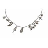 Collier Silber mit 10 Anhängern, Federring, L. 58 cm, 17,6 gNecklace silver with 10 pendants, spring