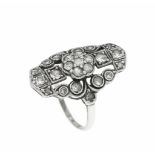 Altschliff-Damant-Ring Silber mit 25 Altschliff-Diamanten, zus. 0,70 ct get.W-W/SI-PI, RG53, 3,4