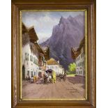 Georg Hemmrich (1874-1939), Postkutsche in Mittenwald, Öl/Holz, u. re. sign., 24 x 18 cm,ger. 31,5 x