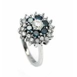 Brillant-Ring WG 585/000 mit einem Brillanten 0,45 ct feines Weiß (G)/SI2, 18 Brillanten,zus. 0,36