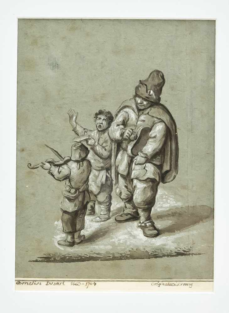 Cornelis Dusart (1660-1704), nach, musizierende Familie, Pinselzeichnung in Tusche undGouache auf