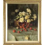 Curt Haase, Stilllebenmaler 1. H. 20. Jh., Stillleben mit weißen Nelken und Erdbeeren, Ölauf Lwd.,