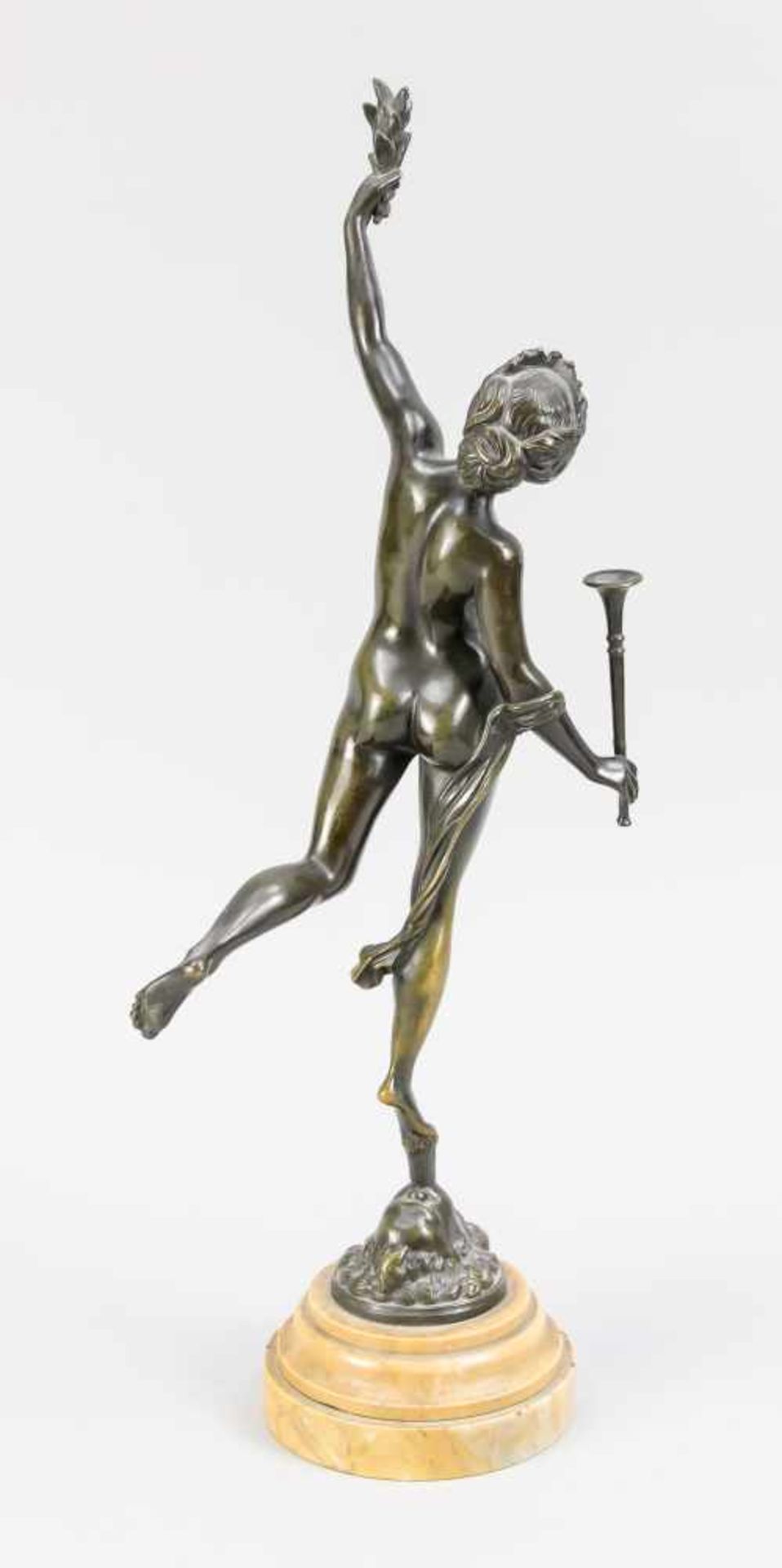 Allegorische Bronze um 1900, Fama mit Posaune und Zweig, nach oder in der Art vonGiambologna, - Bild 2 aus 2