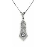 Art Déco Altschliff-Diamant-Collier GG/WG 585/000 mit einem Altschliff-Diamanten, 0,12 ctW/SI und