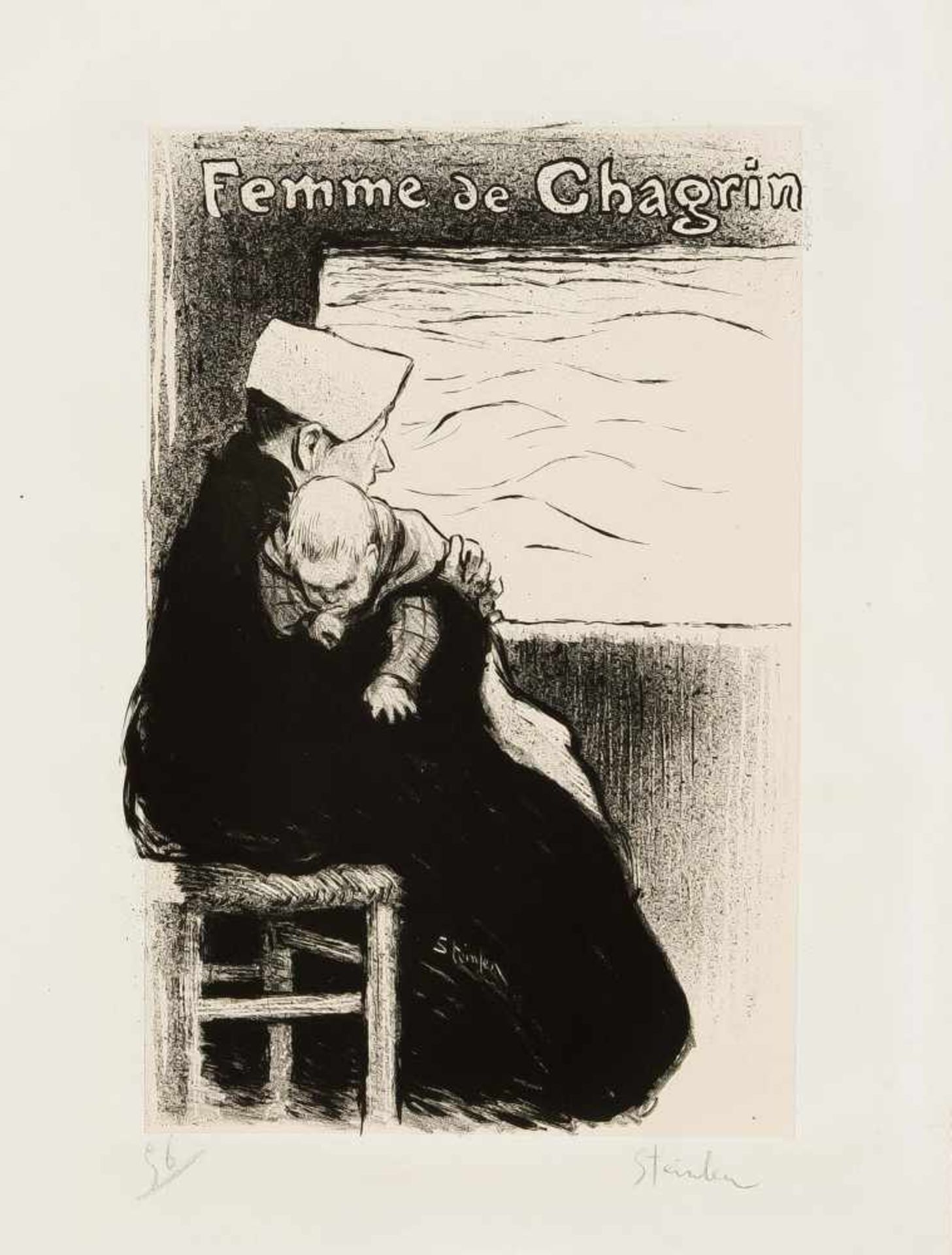 Théophile Alexandre Steinlen (1859-1923), "Femme de Chagrin", Lithographie aufcremefarbenem Papier