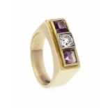 Altschliff-Diamant-Amethyst-Ring GG 585/000 mit einem Altschliff-Diamanten 0,40 ct W/VSund 2 fac.