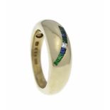 Saphir-Smaragd-Diamant-Ring GG 585/000 mit 4 fac. Smaragd- und 2 fac. Saphircarrées insehr guten