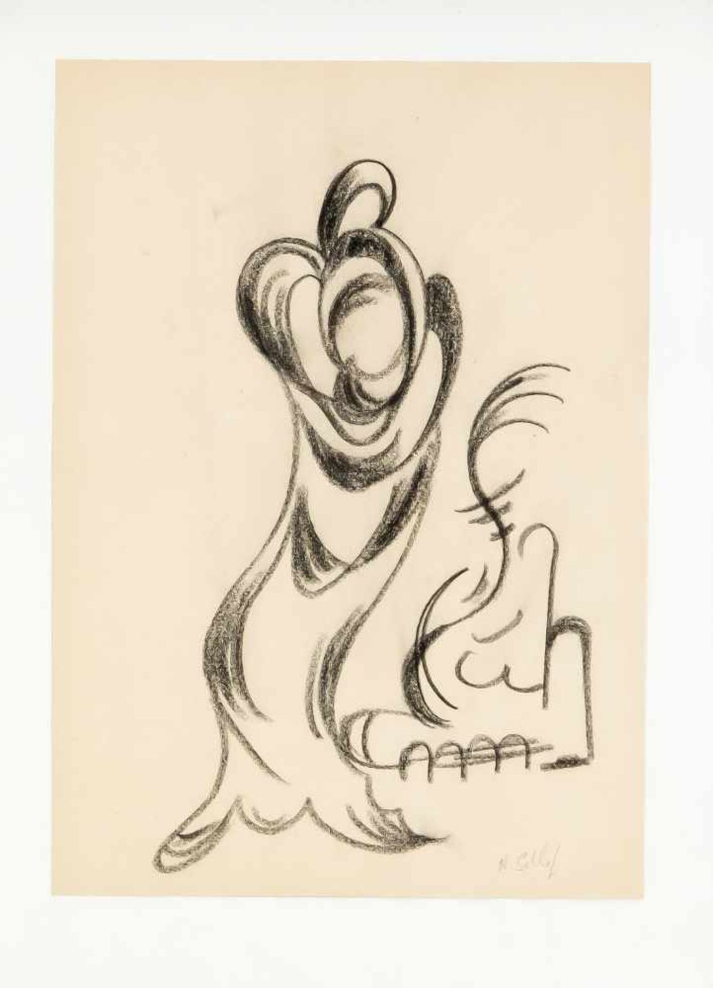 Heinrich Schlief (1894-1971), westfälischer Expressionist, Komposition in Kohle aufPapier, u. re.