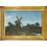 Aenderly Möller (1863-1936), Hamburger Maler, norddeutsche Landschaft mit Windmühle, Ölauf Karton,