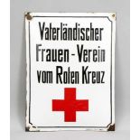 Emailleschild des vaterländischen Frauen-Vereins des Roten Kreuzes, Deutschland, um 1910.