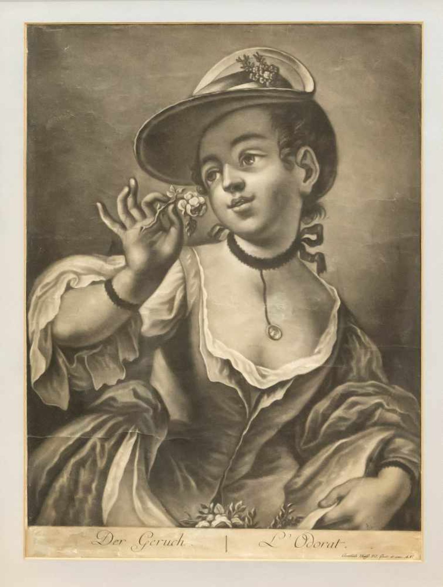 Gottlieb Heiss (1684-1740), "Die Fünf Sinne", Graphikfolge von 5 Schabkunstblättern,Augsburg um - Bild 3 aus 5