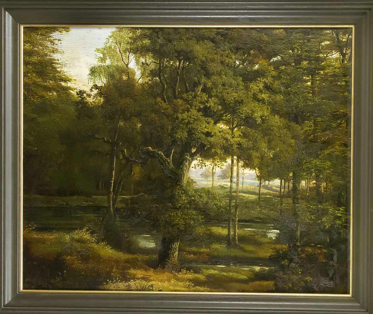 Anonymer Landschaftsmaler um 1900, sumpfiges Waldstück, Öl auf Karton, unsign., 54 x 65cm, ger. 61 x