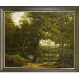Anonymer Landschaftsmaler um 1900, sumpfiges Waldstück, Öl auf Karton, unsign., 54 x 65cm, ger. 61 x