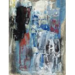 Paul Cognasse (1914-1993), abstraktes Motiv in Blautönen, gerakelte Ölfarbe auf Papier, u.re.