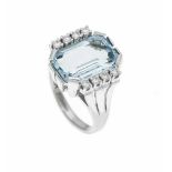 Aquamarin-Brillant-Ring WG 585/000 mit einem im Smaragdschliff fac. exzellenten Aquamarin7,65 ct