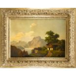 Anonymer Landschaftsmaler Ende 19. Jh., alpines Idyll, Öl auf Lwd., unsign., 45 x 66 cm,ger. 68 x 90