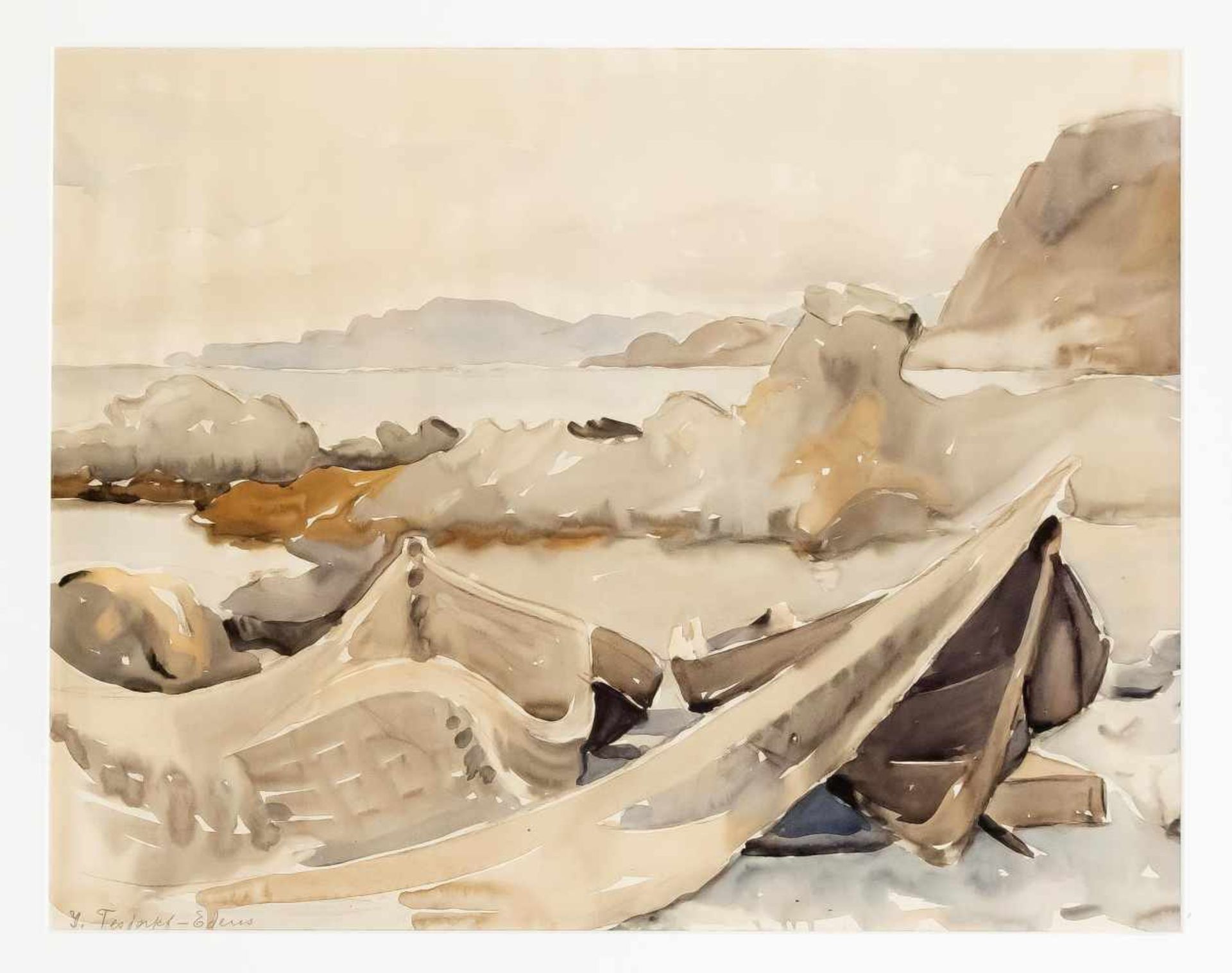 Ilse Tesdorpf-Edens (1892-1966), Hamburger Malerin, norddeutsche Küstenlandschaft,Aquarell auf