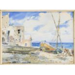 Max Koch, 1. H. 20. Jh., Fischerboote am Ufer von Capri, Aquarell auf Papier, unsign.,verso auf