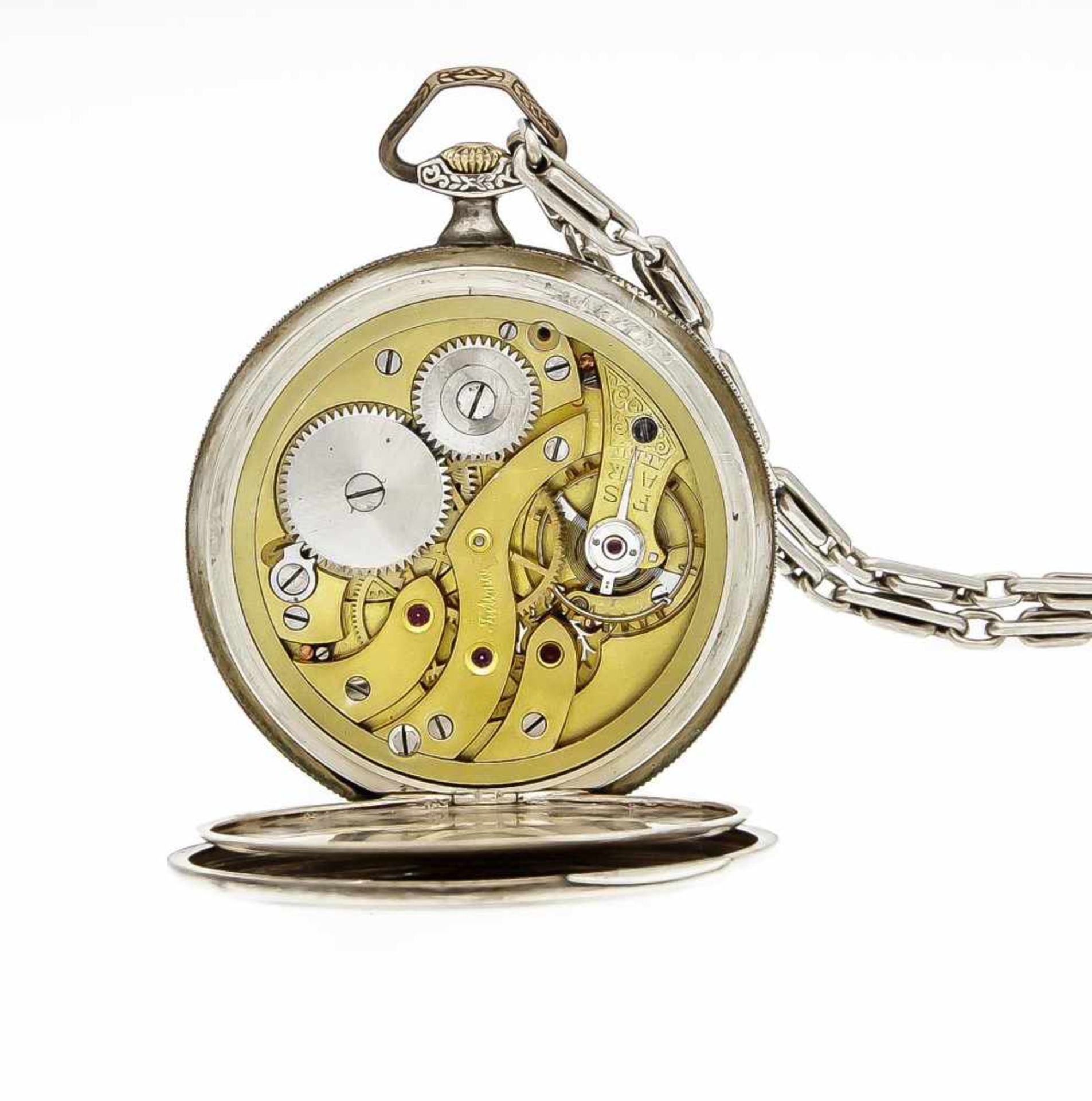 Tutima Glashütte S.A., offene Herrentaschenuhr mit Taschenuhrkette, Silber, - Bild 2 aus 4