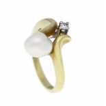 Zuchtperlen-Brillant-Ring GG/WG 585/000 mit einer weißen barocken ,Zuchtperle 8,5 x 7 mmund einem