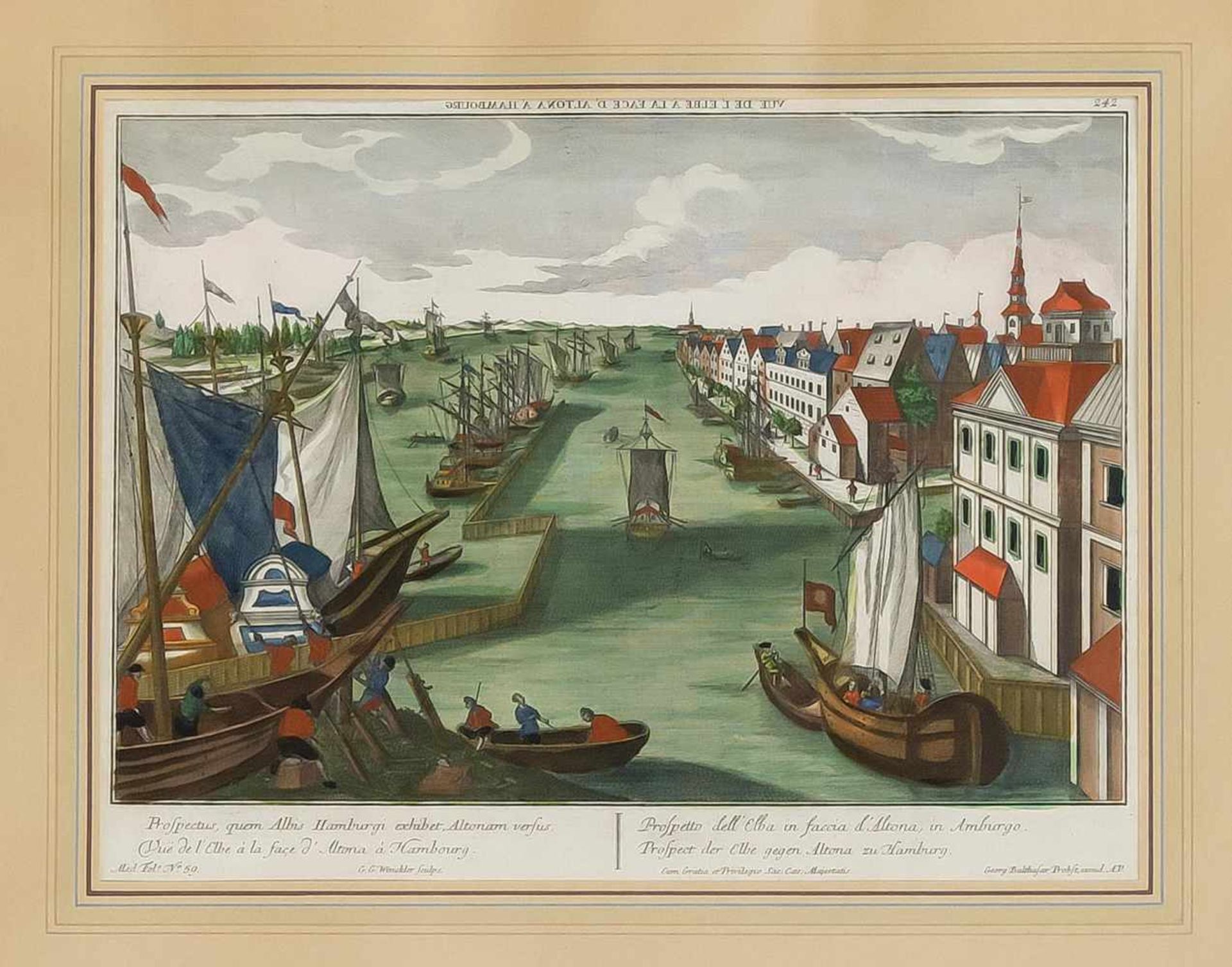 Guckkastenblatt von Hamburg, Georg Balthasar Probst (1732-1801), "Prospect der Elbe gegenAltona zu