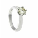 Brillant-Ring WG 585/000 mit einem Brillanten 0,82 ct get.W/PI1, gute Brillanz, RG 52, 3,5gBrilliant