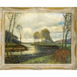 Rheinländischer Maler um 1920, Herbstlandschaft an der Gustorfer Mühle bei Grevenbroich,Öl/Lwd.,