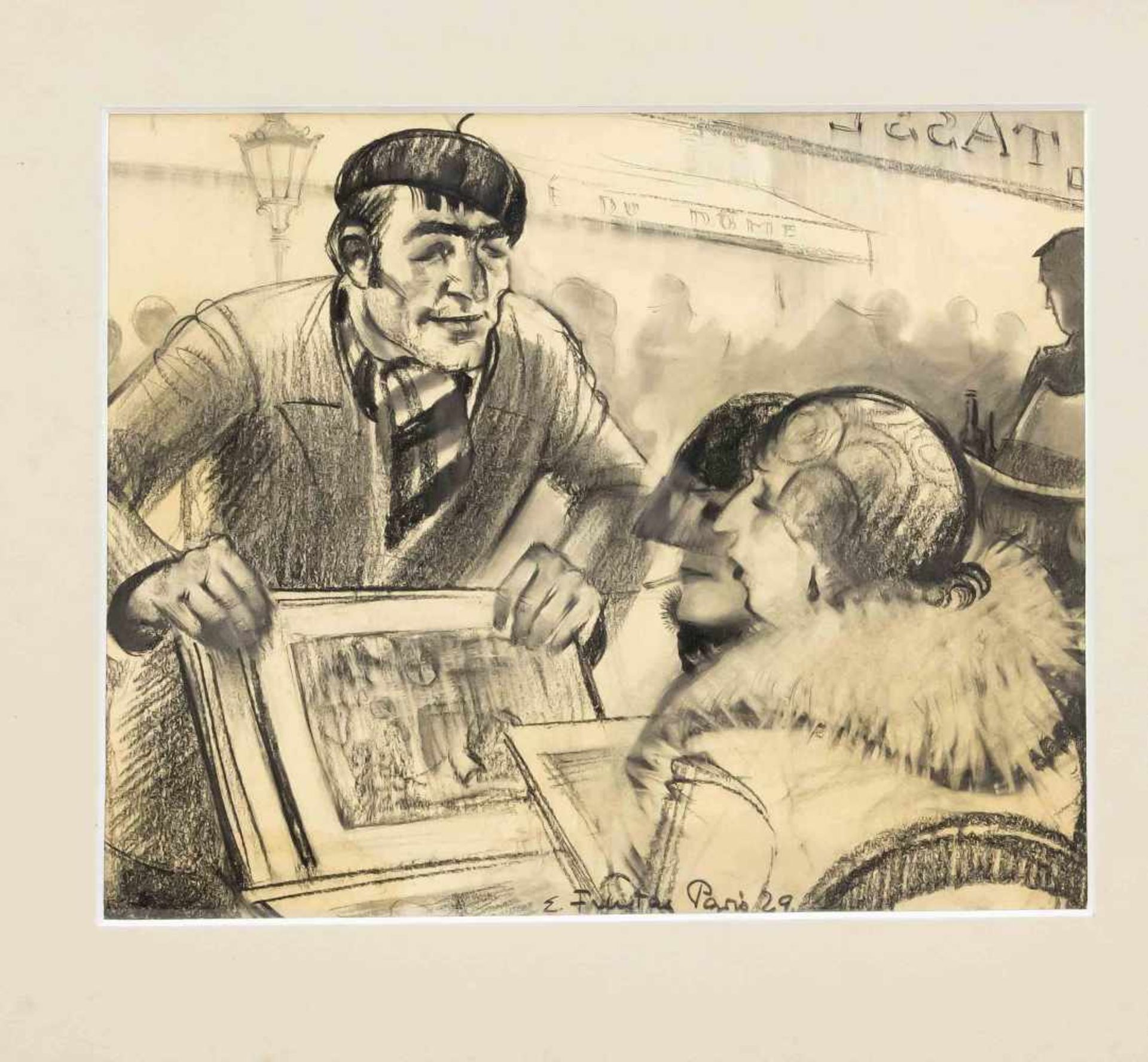 Erwin Freytag (1901-1940), Berliner Künstler, Pariser Strassenszene mit einem Künstler dereiner Dame