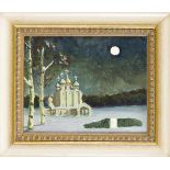 Anonymer russischer Maler 2. H. 20. Jh., nächtliche Ansicht einer Kirche im Winter, Öl aufLwd.,