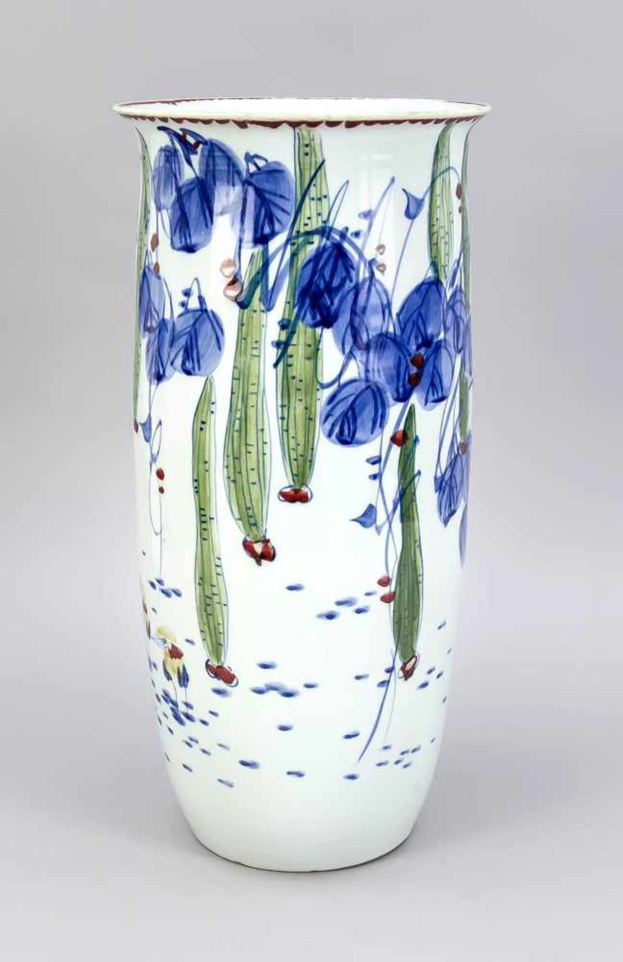 Große Vase mit Schlangenkürbis-Dekor, Asien, 20./21. Jh., leicht geschwungene Wandung