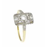 Art Déco Ring GG/WG 585/000 mit 9 Altschliff-Diamanten, zus. 0,26 ct W/VS-PI, RG 60, 2,7 gArt Deco