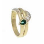 Turmalin-Brillant-Ring GG 750/000 mit einem fac. Turmalin 5 x 4 mm und 2 Brillanten, zus.0,08 ct