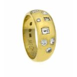 Brillant-Ring GG 750/000 mit 6 Brillanten und 2 Diamant-Baguettes, zus. 0,85 ct W/VS-SI,RG 56, 9,3