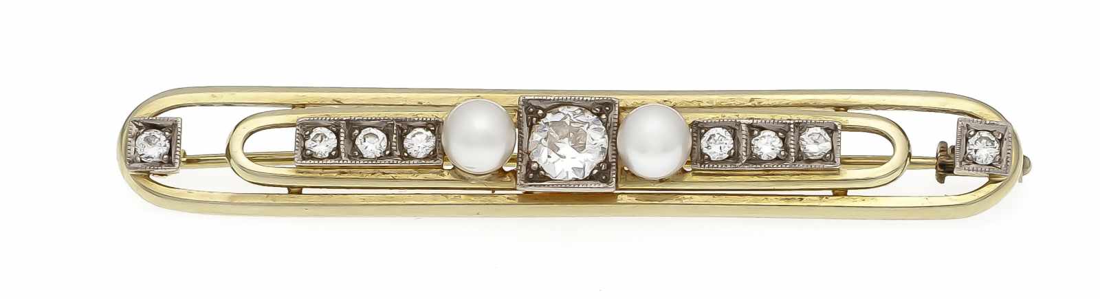 Altschliff-Diamant-Perlen-Brosche GG/WG 585/000 mit einem Altschliff-Diamanten 0,50 ctl.get.W/SI,