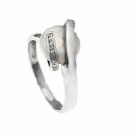 Zuchtperlen-Diamant-Ring WG 585/000 mit einer weißen boutonförmigen Zuchtperle 10 mm und 5Diamanten,