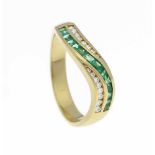 Smaragd-Brillant-Ring GG 750/000 mit quadratisch fac. Smaragden 2 mm und Brillanten, zus.0,20 ct W/