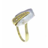 Drachenzahnperlen-Brillant-Ring GG 585/000 mit einer silbergrauen Drachenzahnperle 19,7 x12 mm und 6