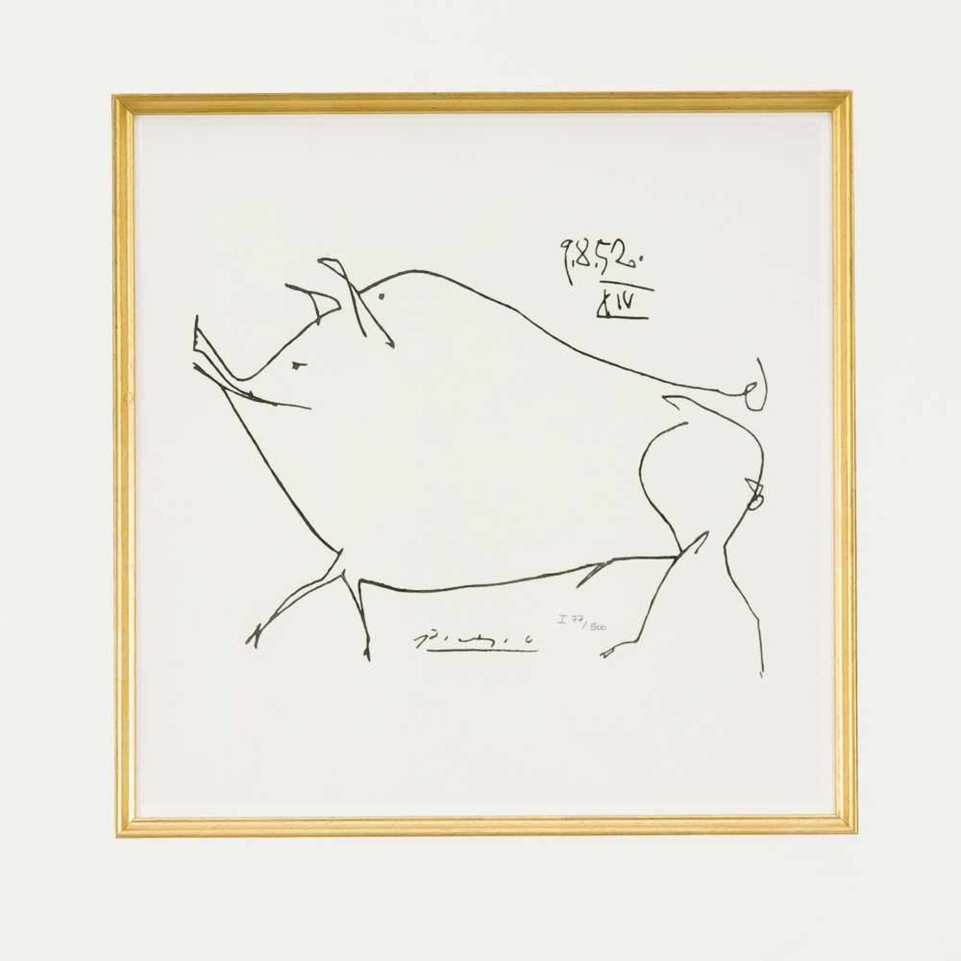 Pablo Picasso (1881-1974), nach, "Schwein", Offsetlithographie in Schwarz auf Bütten, u.im Druck