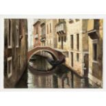 Popov, russischer Maler 2. H. 20. Jh., naturalistische Ansicht eines Kanals in Venedig, Ölauf