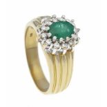 Smaragd-Brillant-Ring GG/WG 585/000 mit einem oval fac. Smaragd 7 x 5,5 mm in guter Farbeund 12