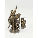 Claude Michel Clodion (1738-1814), große Bacchantengruppe mit kleinem Satyr, dunkelpatinierte Bronze