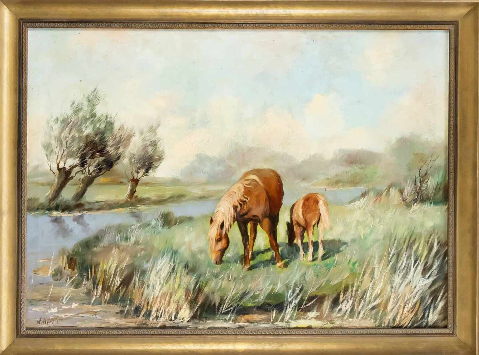 Willem Hamel (1860-1924), Pferd mit Fohlen, Öl auf Lwd., sign. u. re. "W. Hamel", 52 x 70cm, 60 x 79