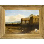 Georges Edwards Hering (1805- 1879), englischer Landschaftsmaler, Tempel in Paestum mitHirtem im