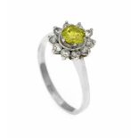 Brillant-Ring WG 585/000 mit einem Brillanten 0,60 ct Fancy Intense Greenish Yellow/PI1und 10