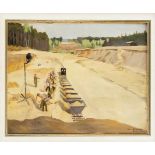 Hans Patrzek, dt. Maler 1. H. 20. Jh., Bauarbeiten an der Reichsautobahn 1936, Öl aufKarton, u.