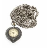 Damentaschenuhr, 935 Silber in Herzform, Uhrwerk m. Zylinderhemmung läuft an, weißesEmaille-