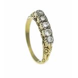 Altschliff-Diamant-Ring GG/WG 585/000 mit 5 Altschliff-Diamanten, zus. 0,18 ct W/SI, RG49, 2,4